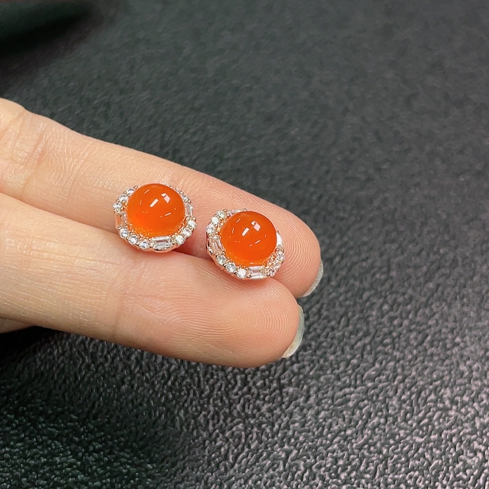 C33870069 South Red Agate Earrings Non-Gold Total Weight Approx. 2.15g Size 7.2mm