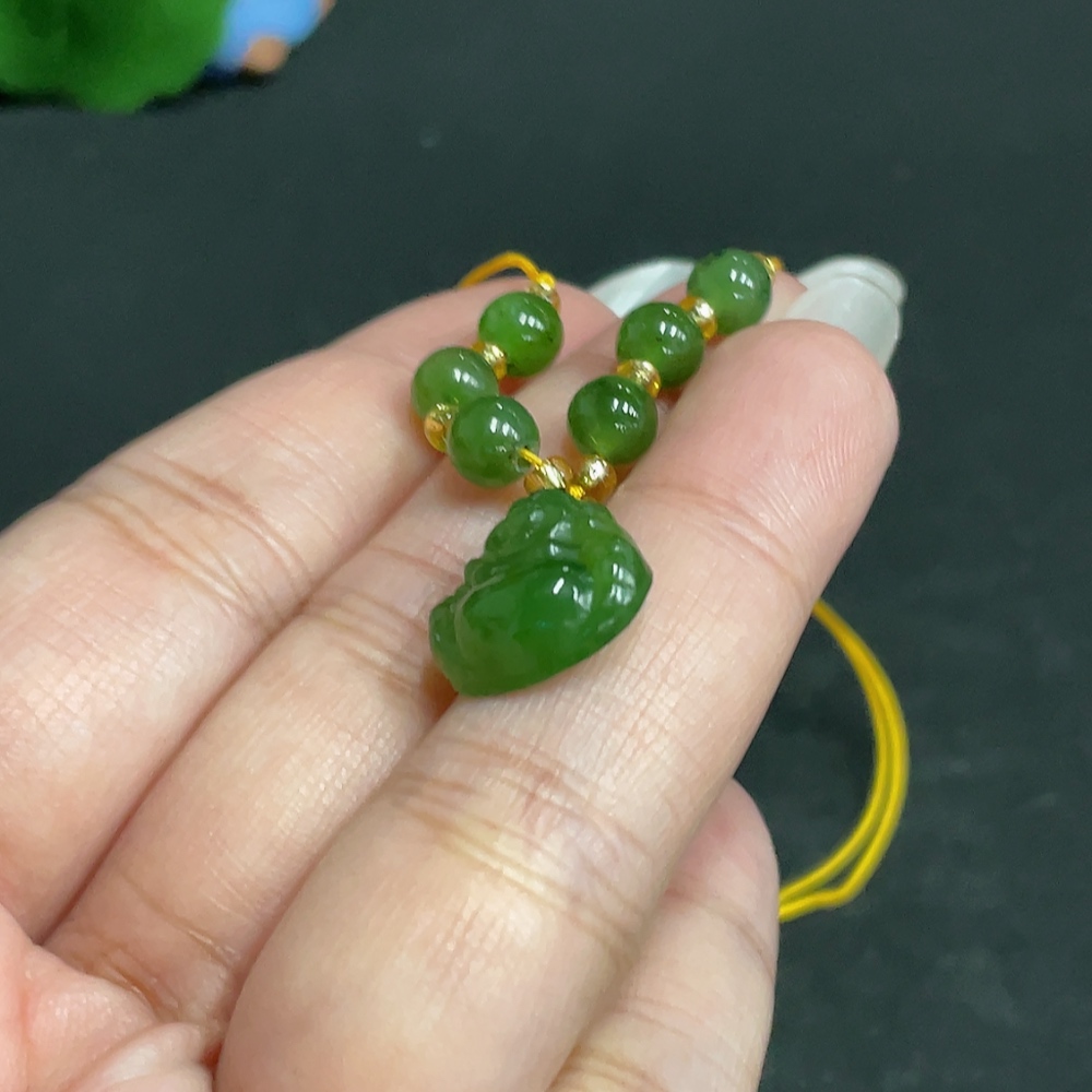 H27163017 Hetian Jade Pendant    Buddha    Total Weight (with rope): 3.8g    18K Bead Clasp