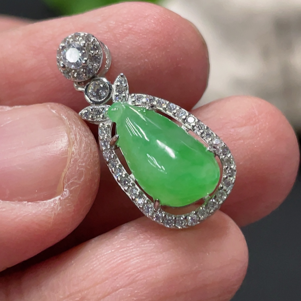 F35080164 Jadeite Inlaid Pendant Non-Gold Inlaid Total Weight Approx.1.69g