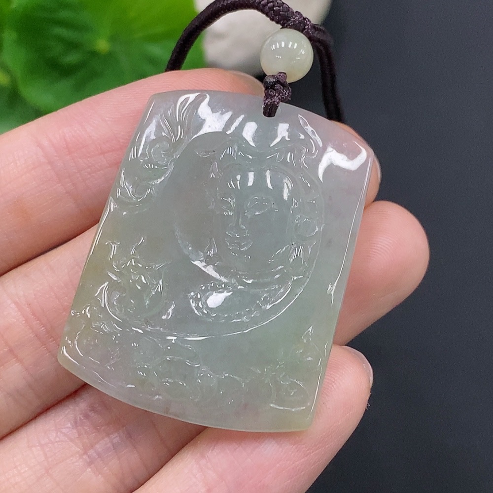 F28270729 Jadeite Guanyin Pendant Total Weight Approx. 16.5g (including rope weight)