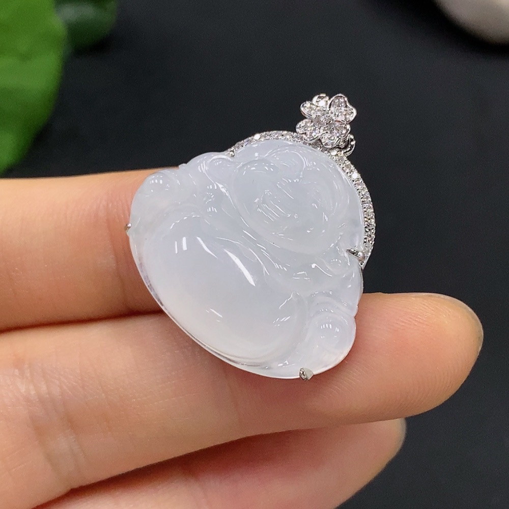 F18981518 Jadeite Buddha Inlaid Pendant (18K Gold) Total Weight Approx. 5.3g