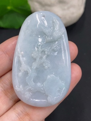 F35106301 Jadeite Magpie on the Plum Blossom Pendant with a total weight of approximately 24.1 grams