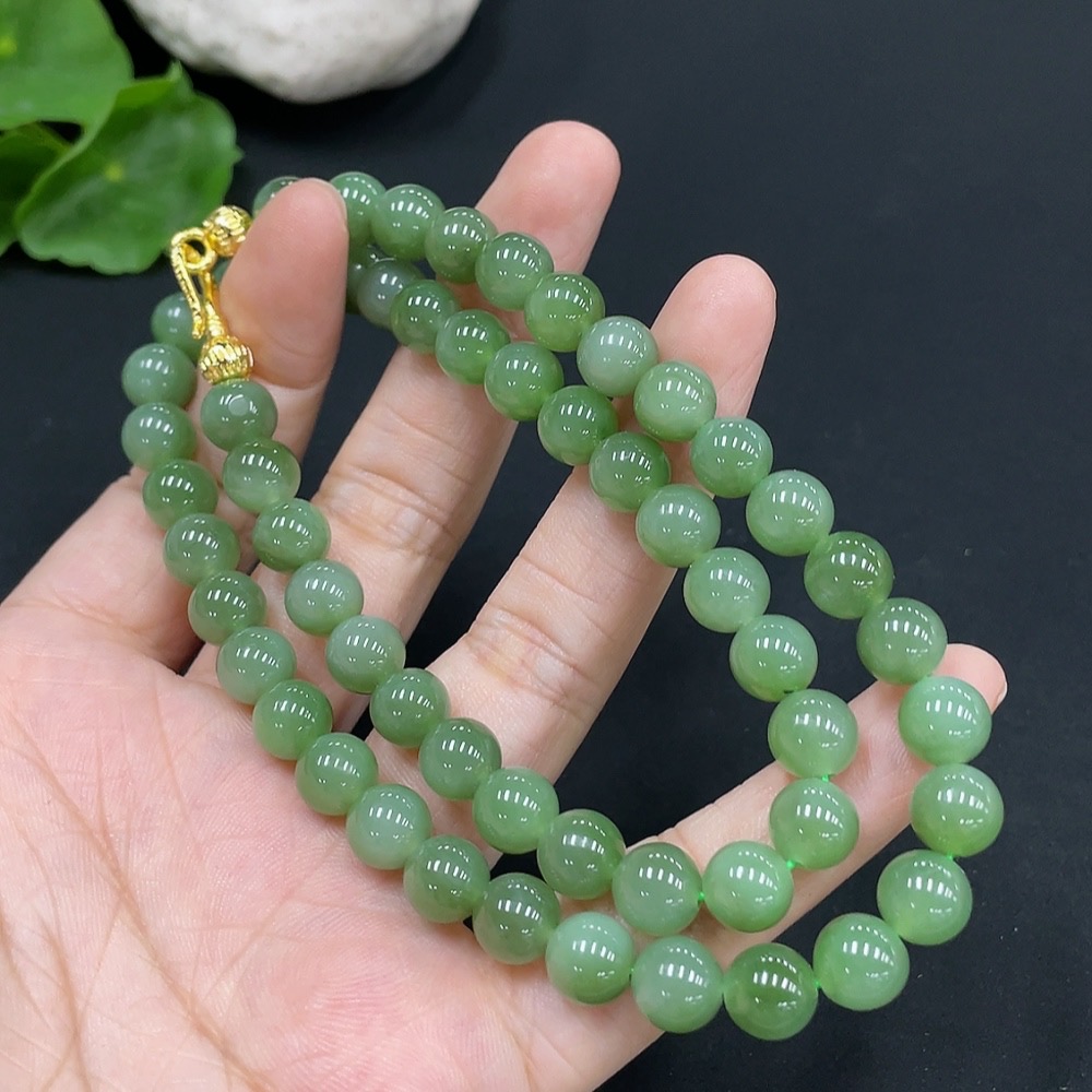 H27171298 Hetian Jade Bead Necklace Approx. 7.7mm Total Weight Approx. 44.2g Non-Gold