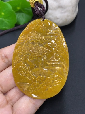 F42955655 翡翠山水牌挂件 货品含绳总重约31克