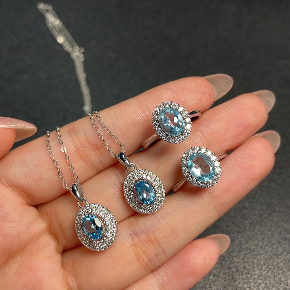 C33921640 Topaz Pendant + Ring (Color Origin Undetermined, Adjustable Opening, Non-Gold, Total Weight Approx. 9g Including Chain, Sell as a Lot)