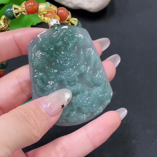 F35105382 Jadeite Pendant Dragon Plaque Non-Gold Beads Non-Grade A With Cord Total Weight Approx. 55.31g