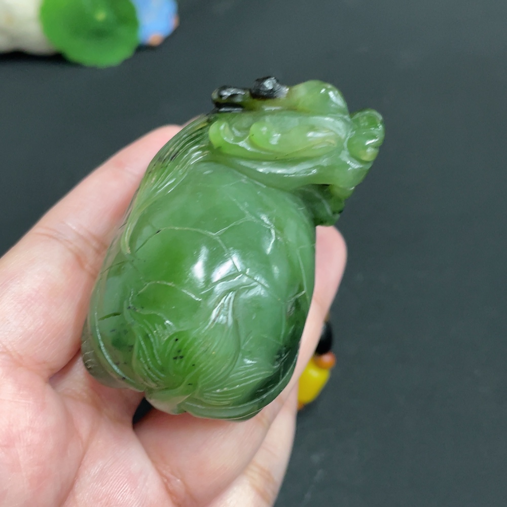 H35101456 Hetian Jade Handheld Ornament Dragon Turtle
