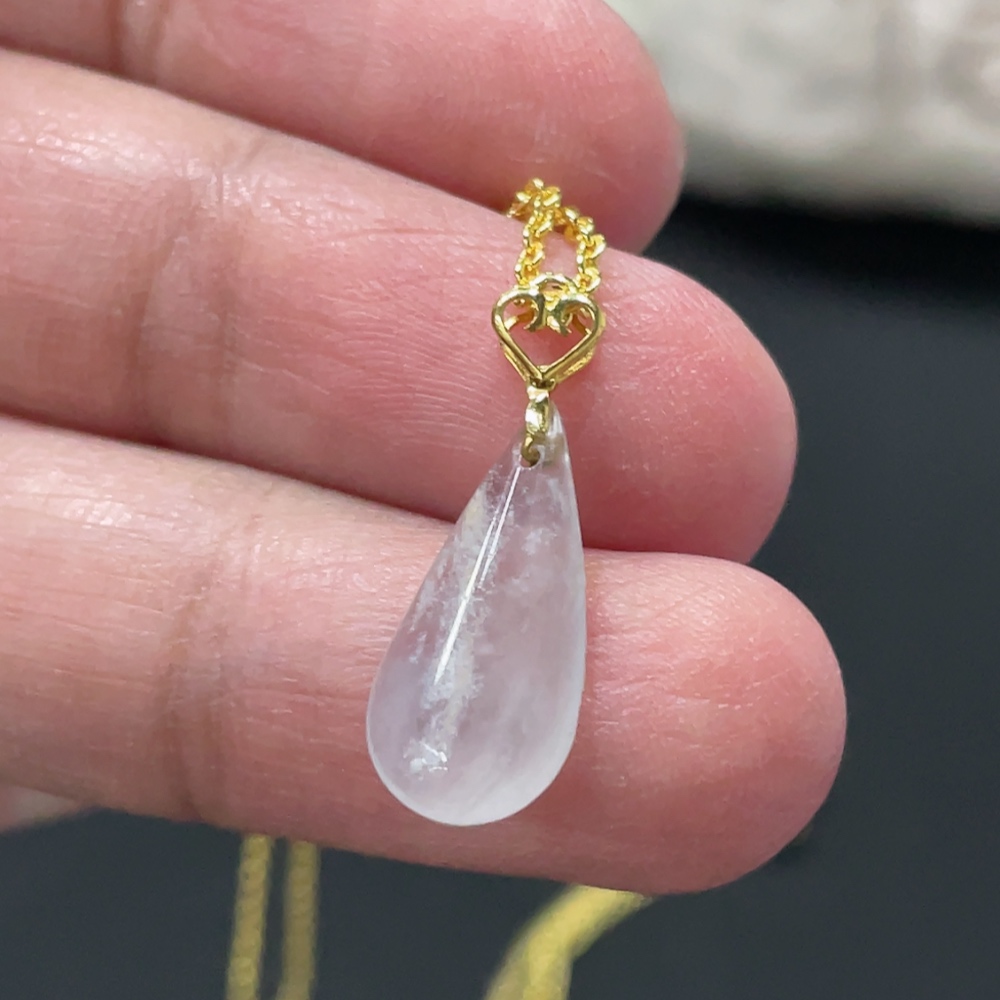 F34999298 Jadeite Waterdrop Pendant with 18K Gold Bail, Non-Gold Chain Excluded, Item Weight Approx. 0.5g