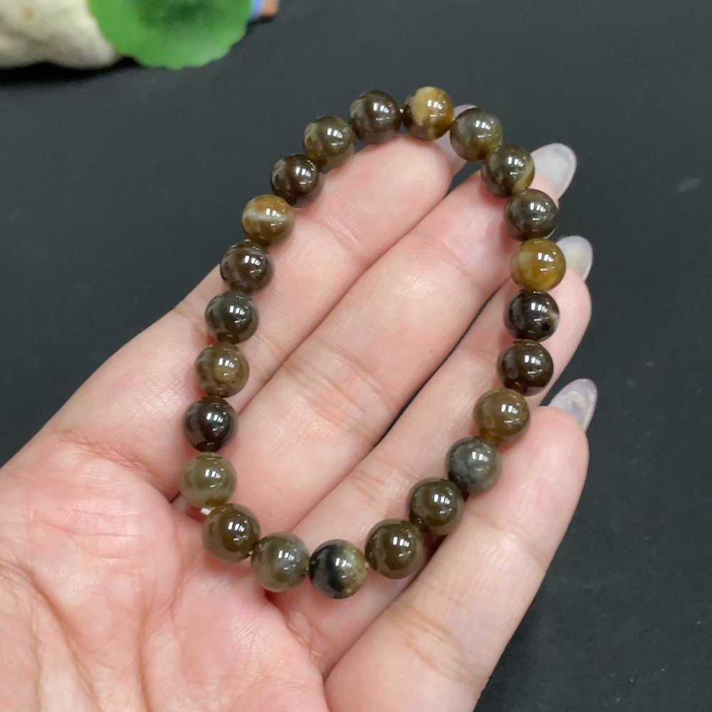 H33931258 Hetian Jade Bead Bracelet, Approx. 7.5mm, Total Weight About 17.4g, Containing Other Mineral Components