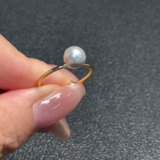 C34992255 Seawater pearl ring, color origin undetermined, non-gold, adjustable, total weight approx. 1.2g, size around 6.8mm