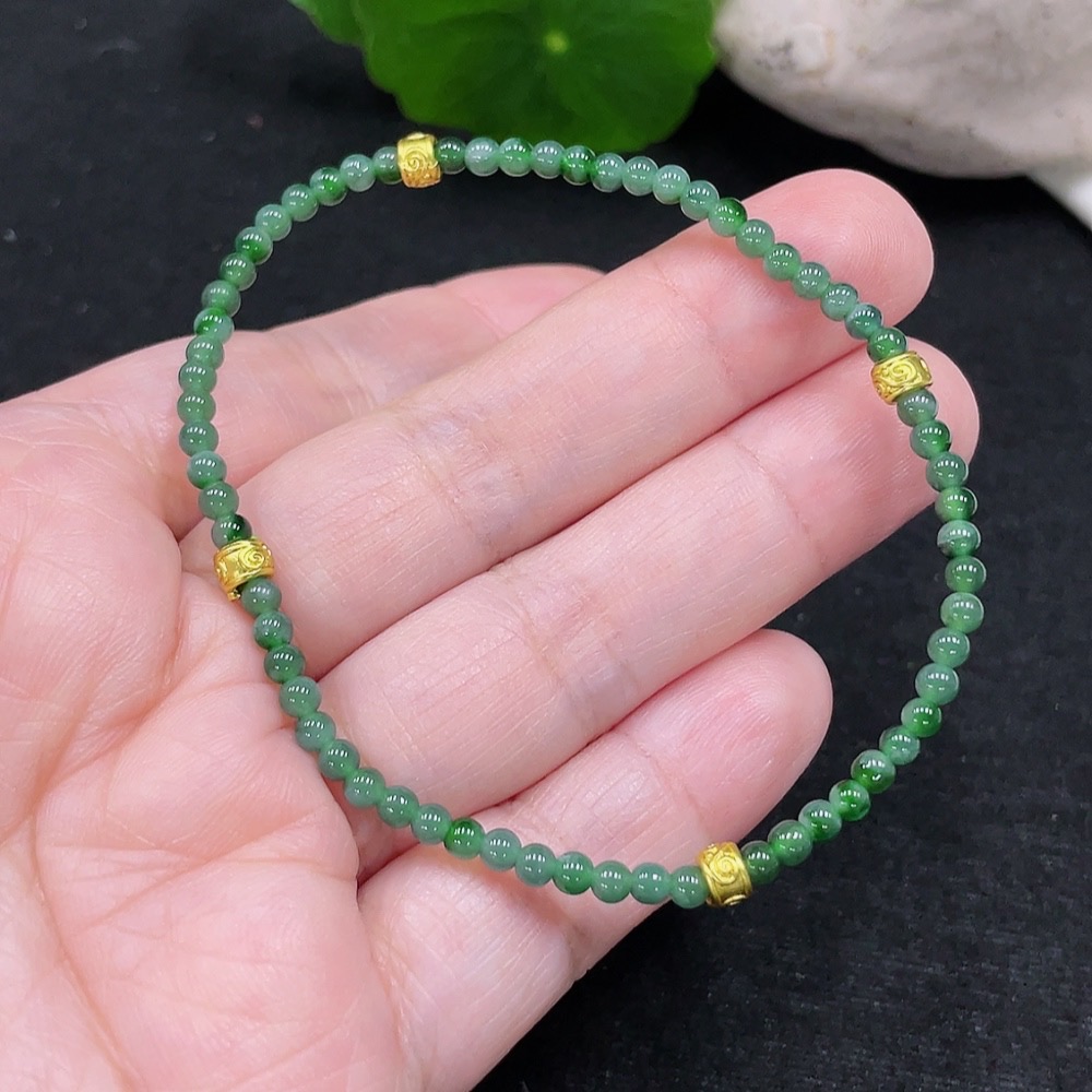 F33827650 Jadeite Beads Bracelet Approx. 3mm Total Weight Approx. 3.5g (Non-Gold Inlaid)