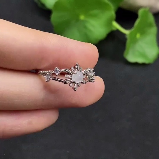 F30548664 Jadeite Cabochon Solitaire Ring, Non-Gold Setting, Adjustable, Total Weight Approx. 1.67g