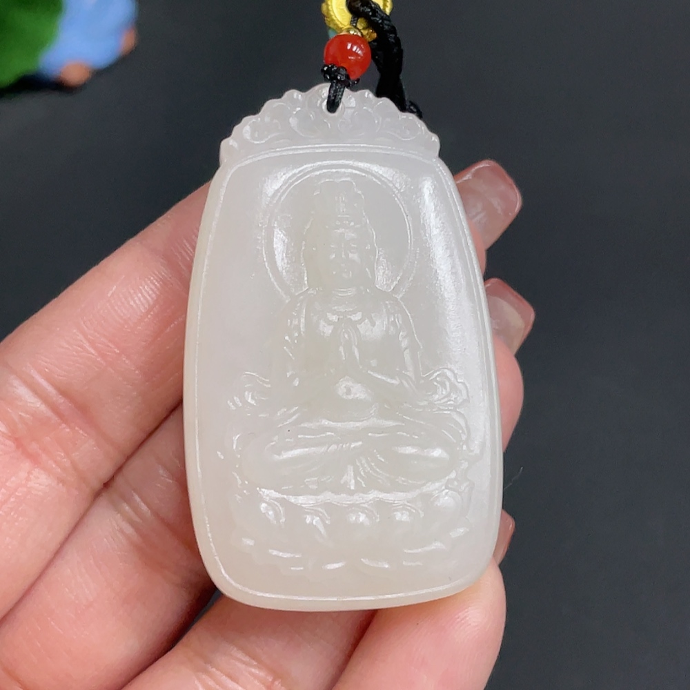 H25932431 Hetian Jade Pendant Guanyin Total Weight (including rope) approx. 47g