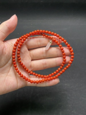 C34993762 Red Agate + Crystal Bead Strand with Visible Organic Matter, Total Weight Approx. 11.52g, Bead Size ~1mm