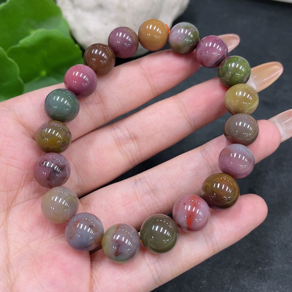 H32823149 Yanyuan Agate Bracelet with Visible Organic Matter, approx. 10.3mm beads, total weight approx. 31.3g