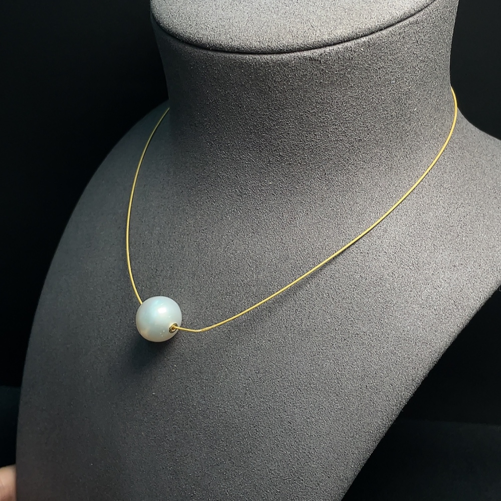 C32784317 Seawater Pearl Pendant Necklace (Non-Gold Chain) with 73% Gold Pendant, Total Weight Approx. 5g Including Chain, Pearl Size About 14.7mm