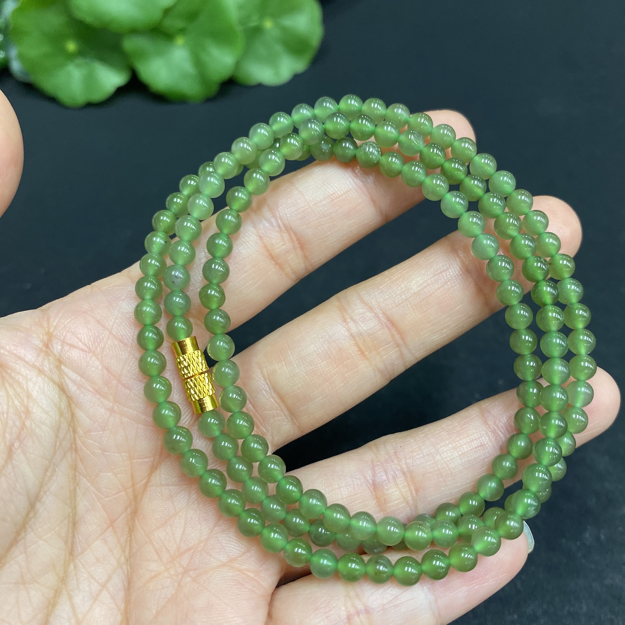 H33878370 Hetian Jade Bead Necklace, approx. 3.7mm, total weight approx. 14.5g