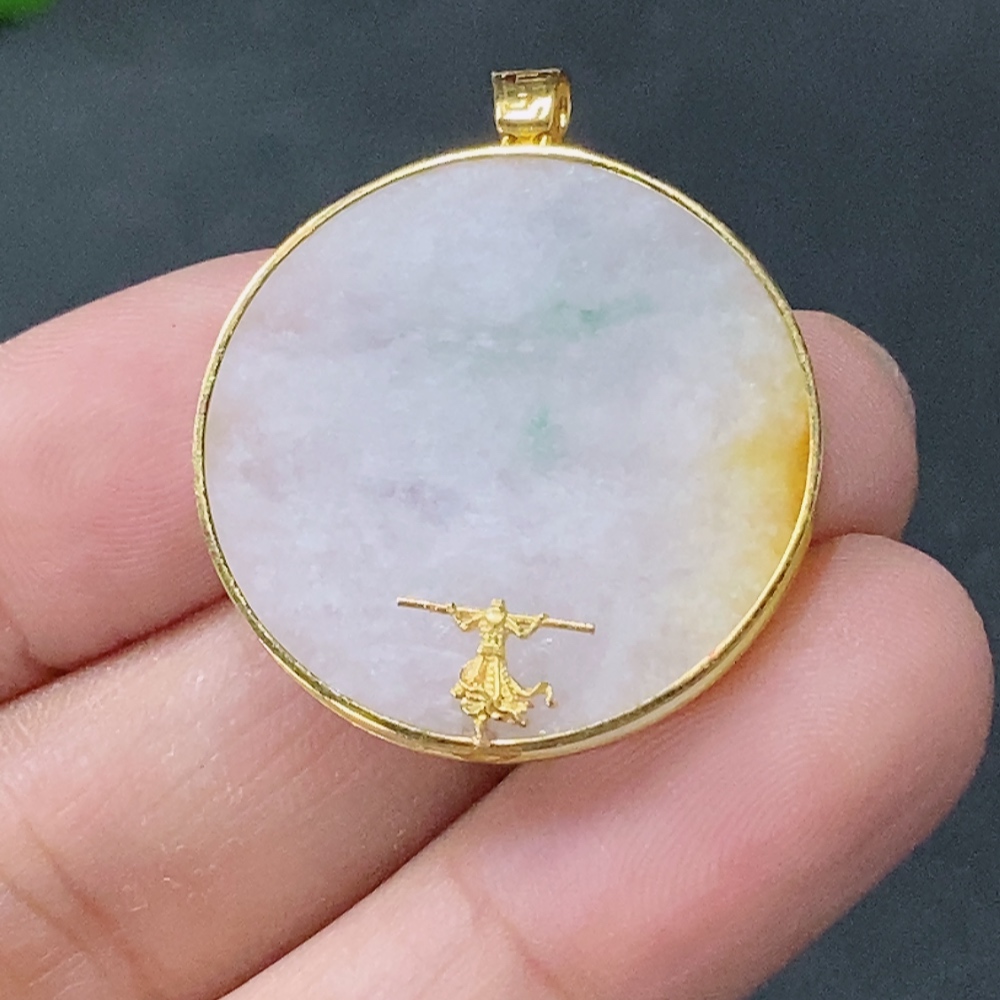 F20307986 Jadeite Plain Pendant inlaid with 18k gold, total weight approx. 3.5g