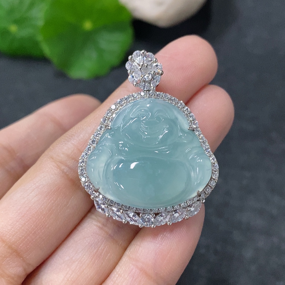 F34976240 Jadeite Buddha Pendant Setting without Gold Total Weight Approx. 7.3g