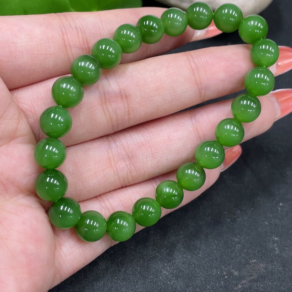 H35147706 Hetian Jade Jasper Bracelet, approx. 8mm beads, total weight approx. 18g