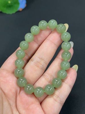H41947147 和田玉手串 卡9.5mm左右 货品总重约28.9g