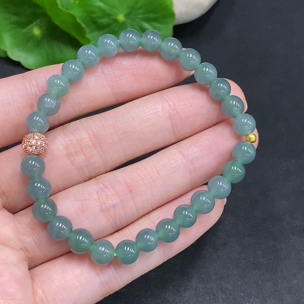 F34022677 Jadeite Bracelet Small Beads with 99% Gold Content Non-Gold Inlaid for the Rest Total Weight Approximately 12.4g Size About 6.1mm
