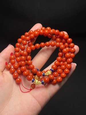 C34988370 South Red Agate Bead Necklace, Organic Inclusions Visible, Mounting Stones May Not Be Natural, Non-Metal, Total Weight Approx. 59.5g, Bead Size ~7.2mm