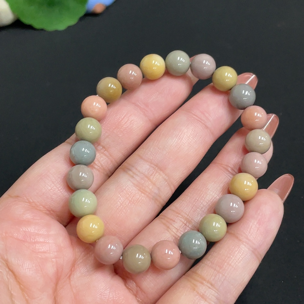 H35100778 Alashan Agate Bracelet, approx. 8mm beads, contains other mineral components, total weight approx. 16.8g