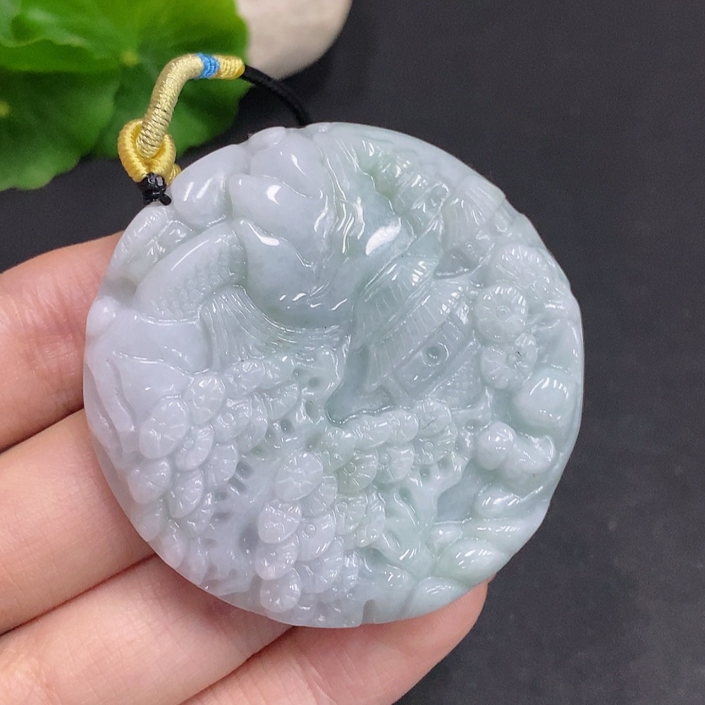 F34035503 Jadeite Landscape Pendant, Total Weight Approximately 70.8g (Including Rope)