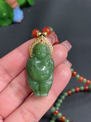 H25839446 Hetian Jade Inlaid Pendant Buddha