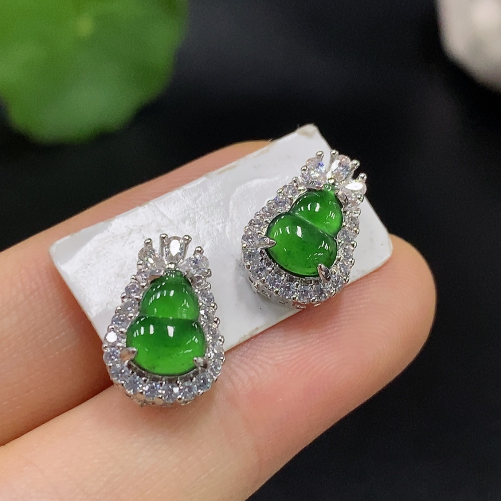 F29381413 JadeiteInlaid Earrings Non-Gold