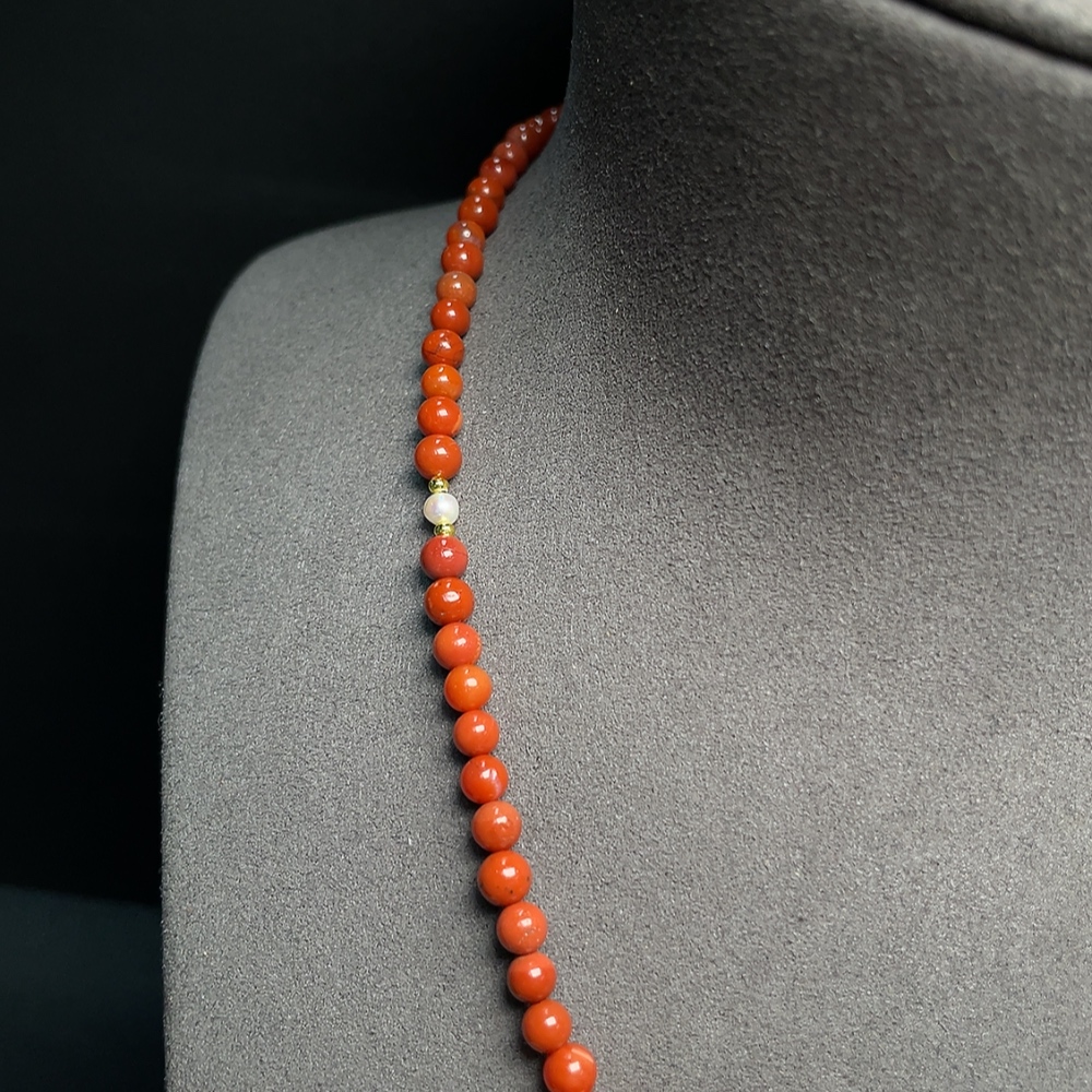 C34041493 South Red Agate Bead Necklace with Visible Organic Matter, Total Weight Approx. 14.30g, Bead Size 4.7mm, Paired with Hetian Jade and Pearls, Non-Gold