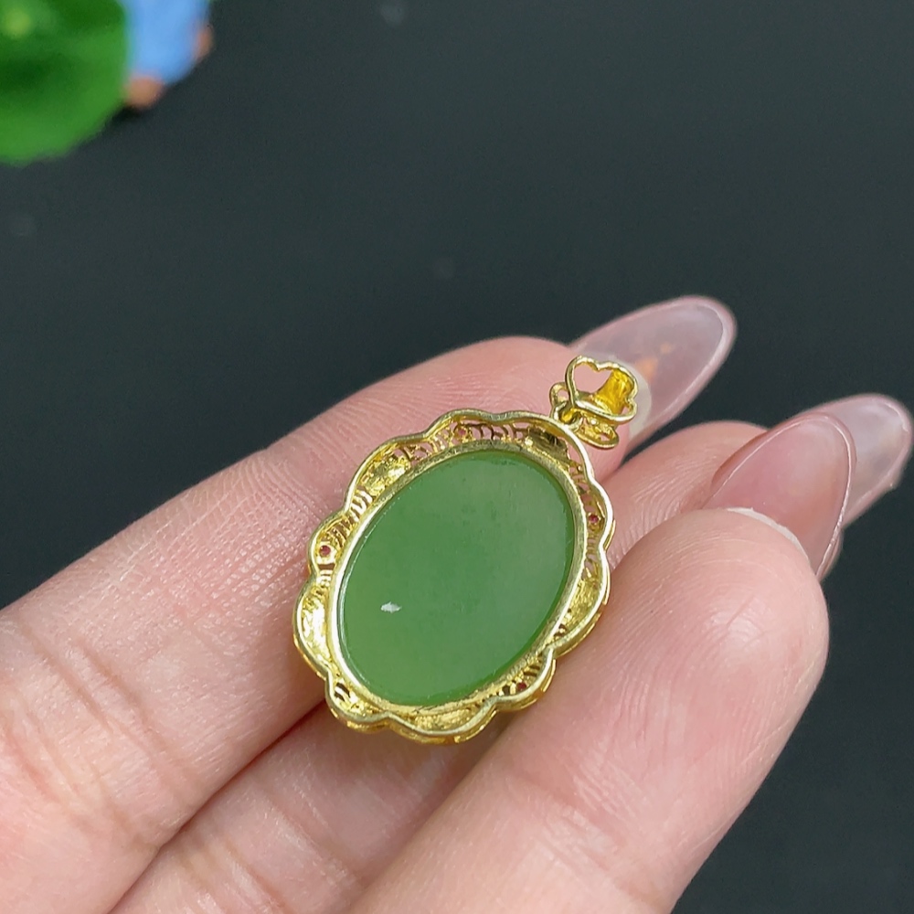 H26001429 Hetian Jade Inlaid Pendant, Cabochon, 18k, Total Weight Approx. 3.5g