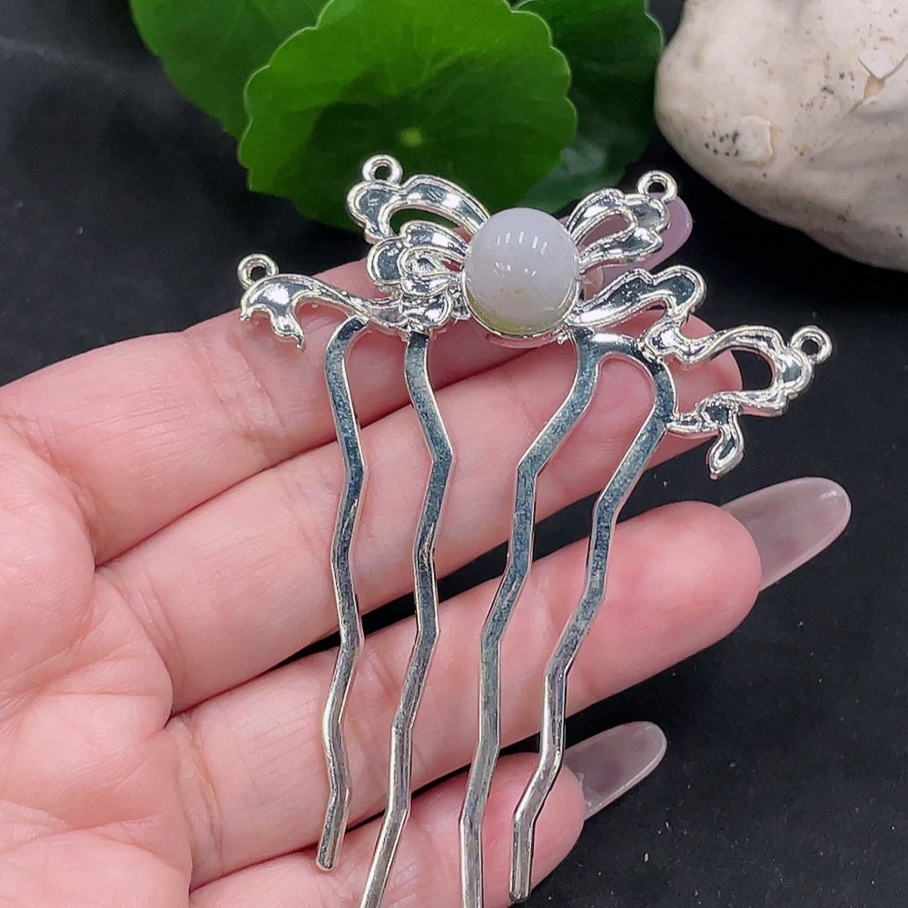 F35128405 Jadeite Inlaid Hairpin Total Weight Approx.9.3g (Non-Gold Inlaid)