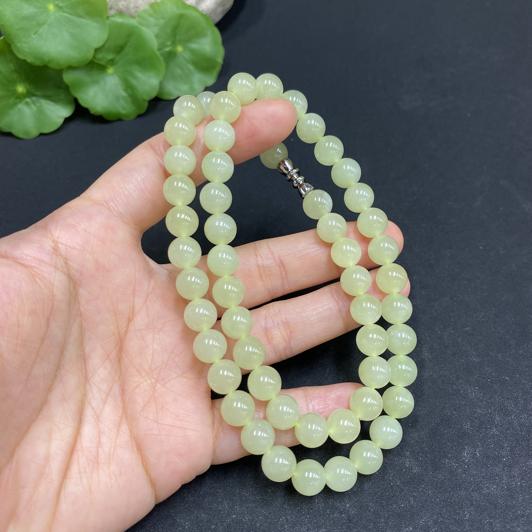 H33878358 Hetian Jade Bead Necklace Approx. 7.8mm Beads Total Weight Approx. 43.8g