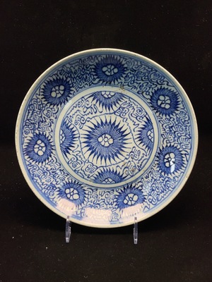 W29382633 Ceramic Blue and White Sunflower Plate, Early Qing Dynasty (size as per the actual item)