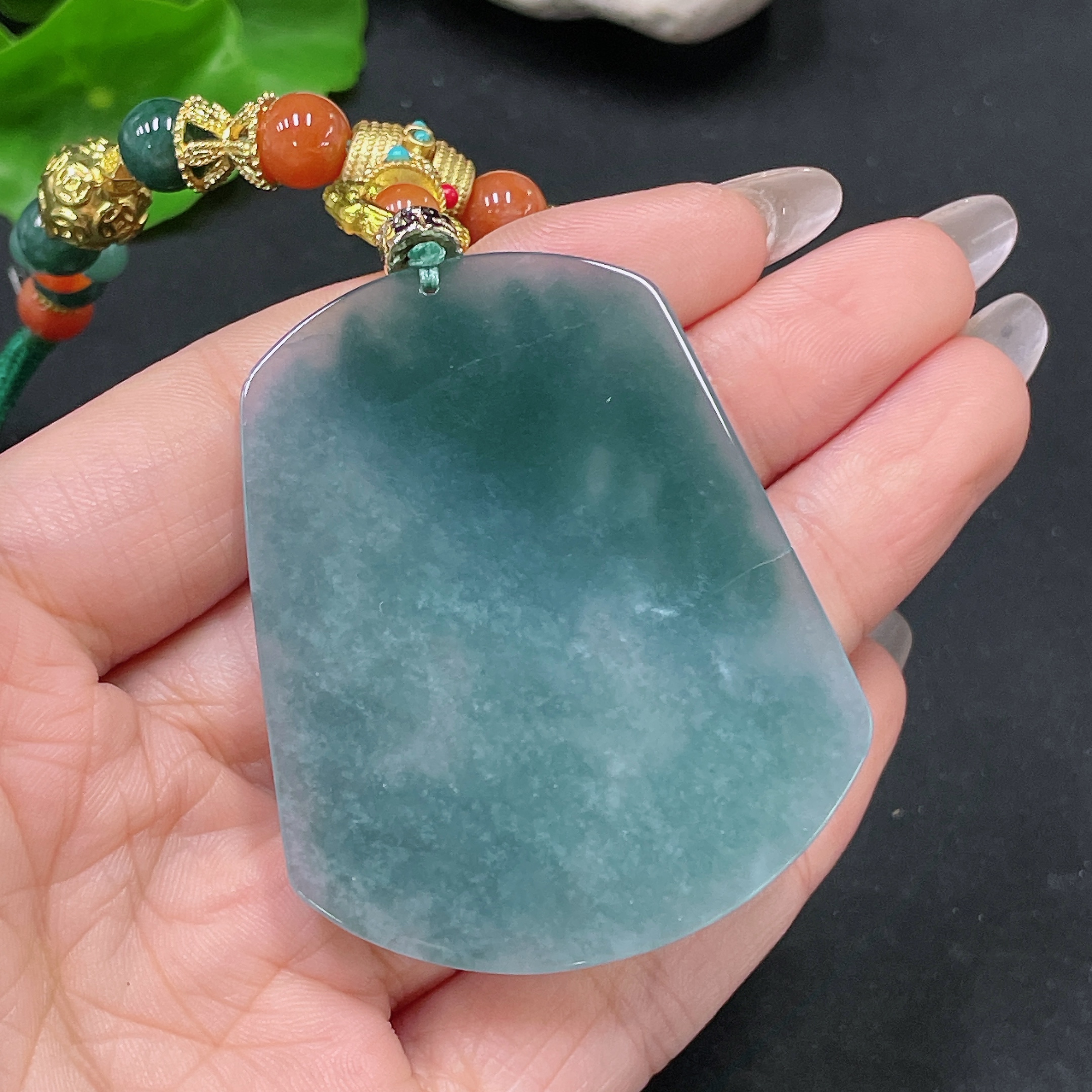 F35105382 Jadeite Pendant Dragon Plaque Non-Gold Beads Non-Grade A With Cord Total Weight Approx. 55.31g