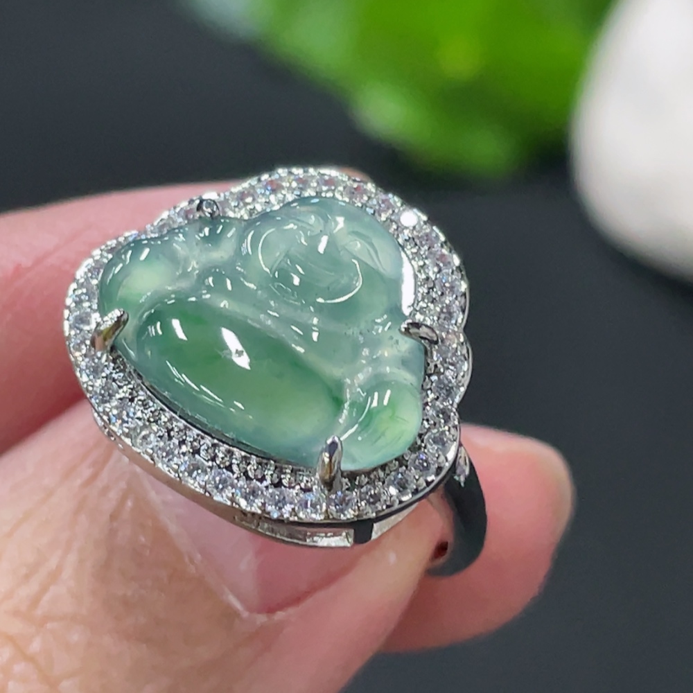 F34977816 Jadeite Buddha Inlaid Ring Non-Gold Inlaid Adjustable Size Total Weight Approx. 3.26g