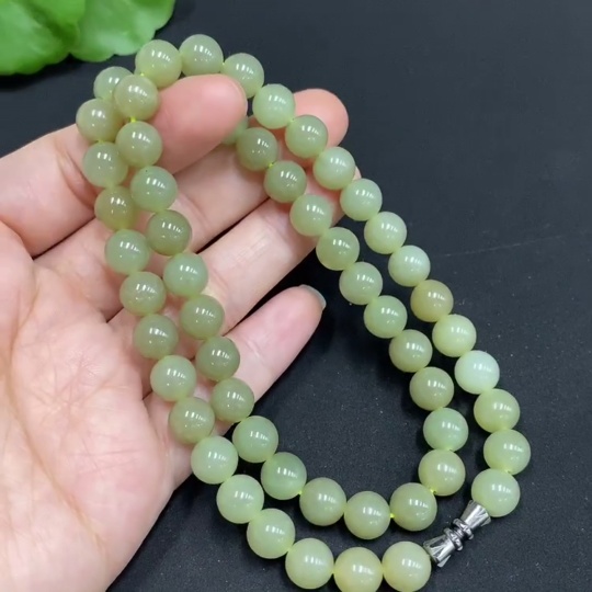 H34985274 Hetian Jade Bead Necklace, Approx. 7.7mm, Total Weight Approx. 42.8g