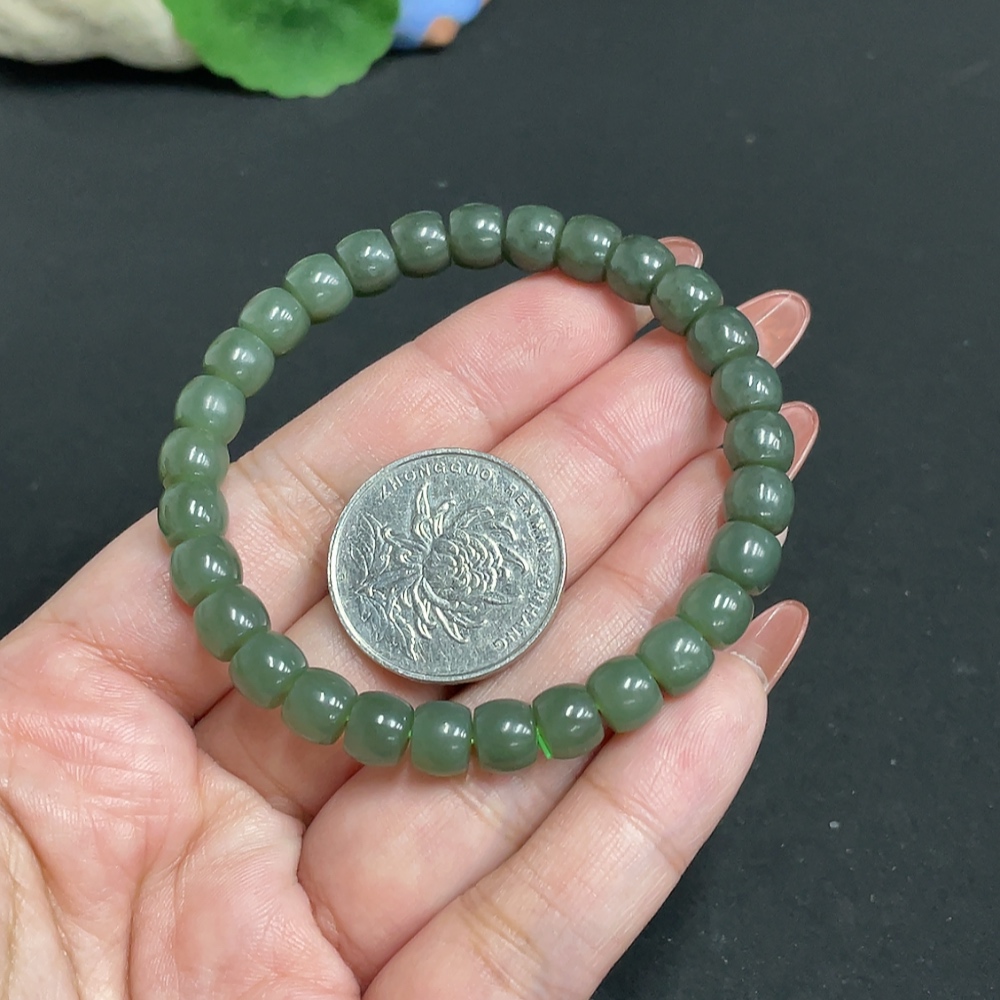 H35117960 Hetian Jade Bead Bracelet, approx. 7mm, total weight about 18.1g