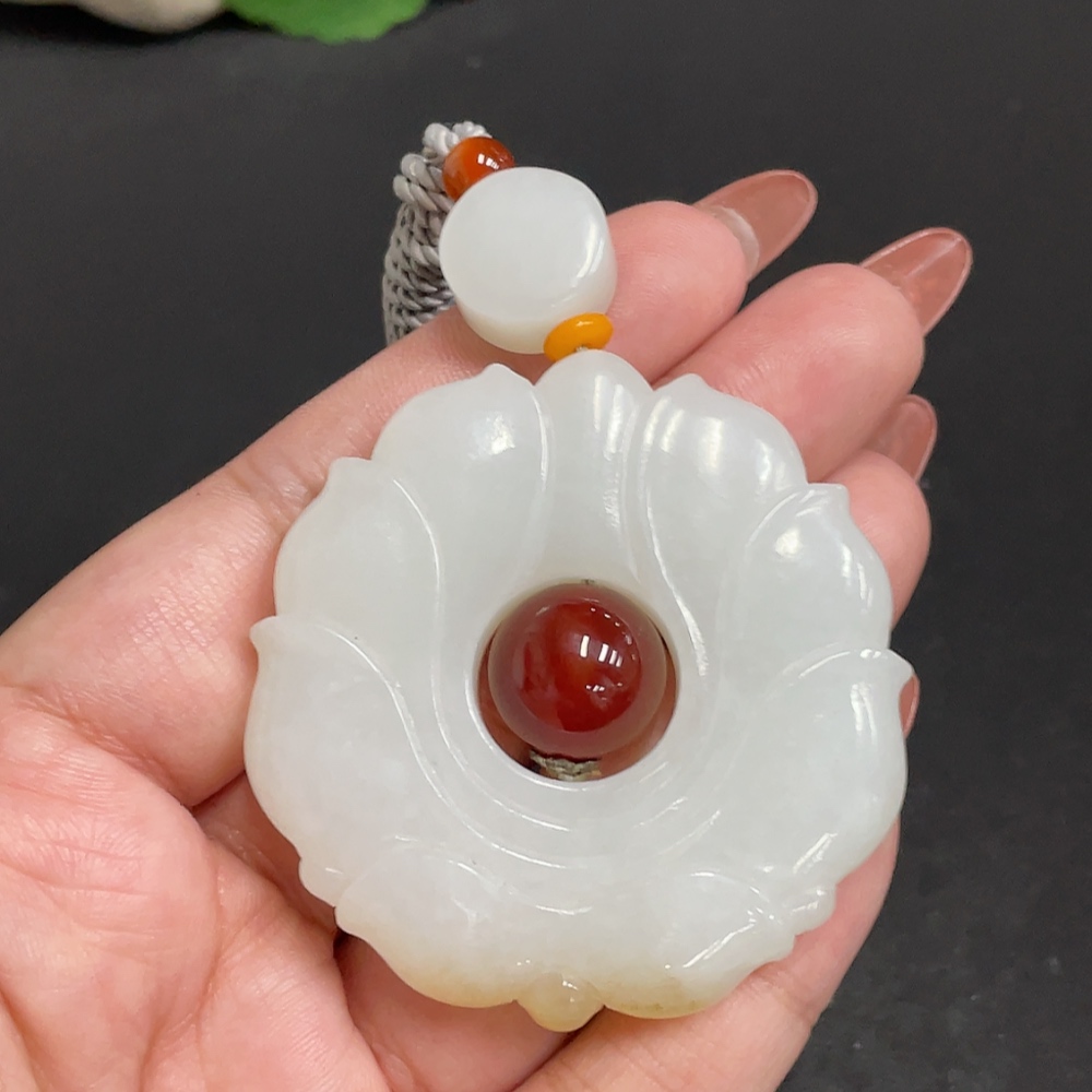 H34010817 Hetian Jade Pendant, Antique Style, Total Weight Approx. [Including Cord] 51g, Matching Beads Not Hetian Jade