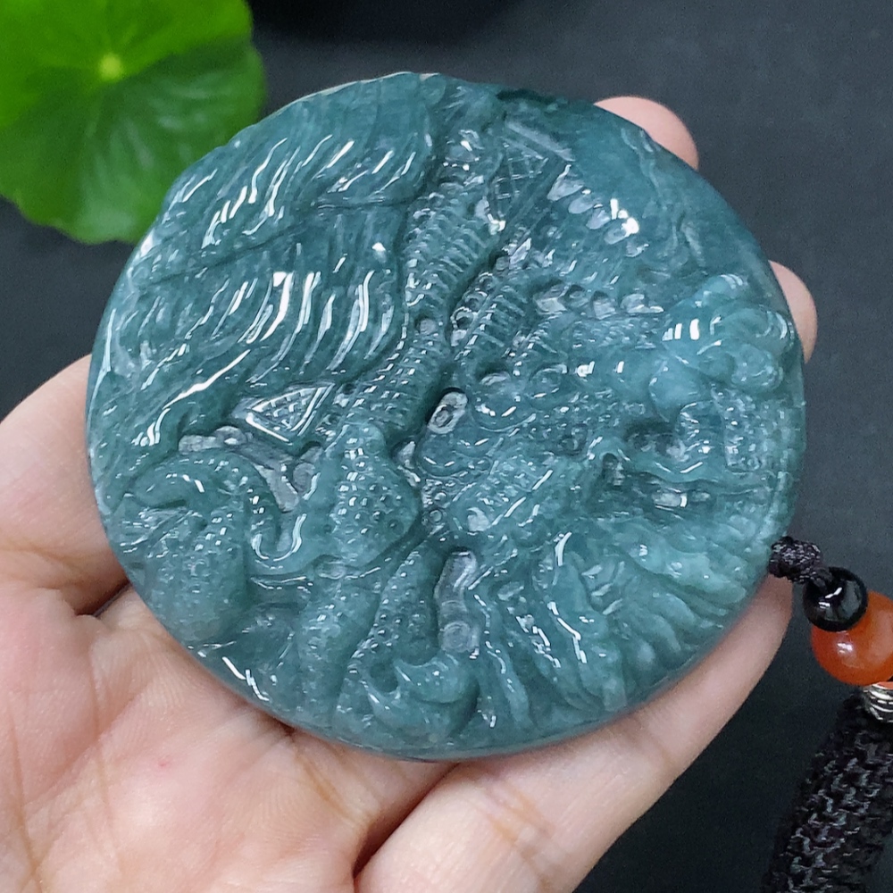 F33886457 Jadeite Pendant Dragon Reigns the World Total Weight with Rope 82.6g