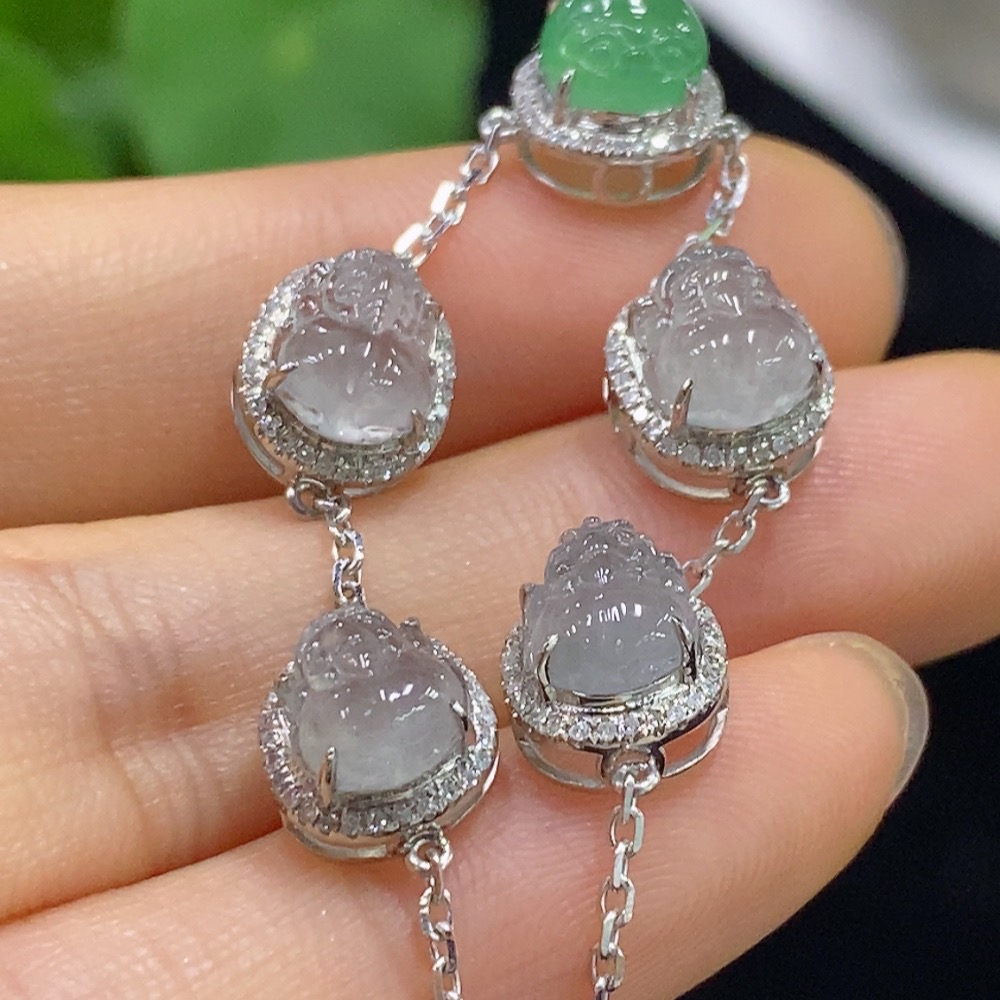 F33835789 Jadeite Inlaid Bracelet PT950 with Diamond Accents, Total Weight Approx. 5.9g