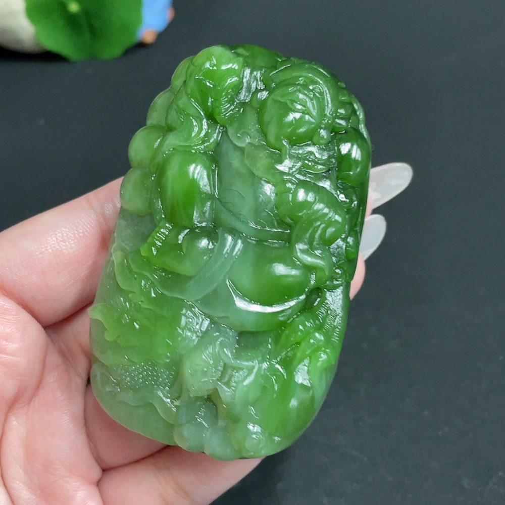 H27082299 Hetian Jade Handheld Piece - God of Wealth, Total Weight Approx. 156.2g