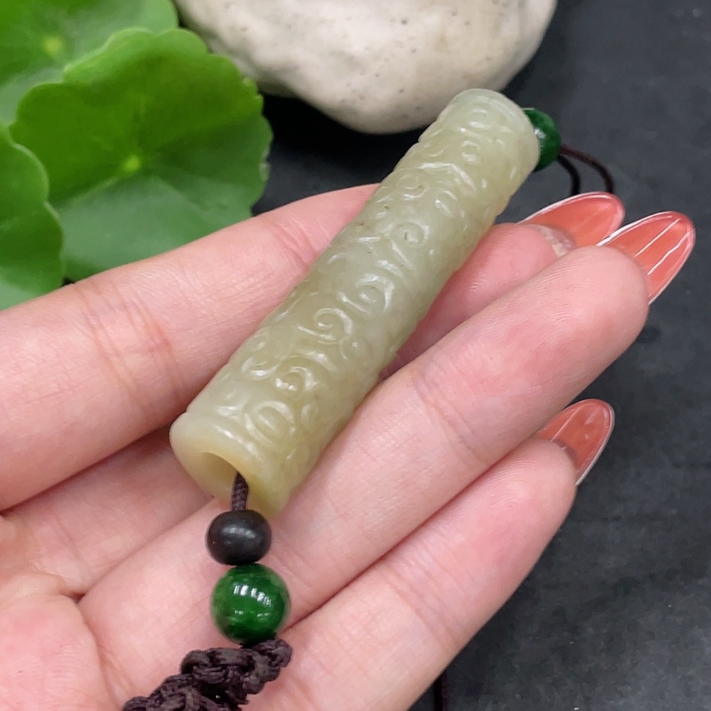 H34979326 Hetian Jade Pendant, Antique Style 55.2, Total Weight Approx. [Including String] 21.3g