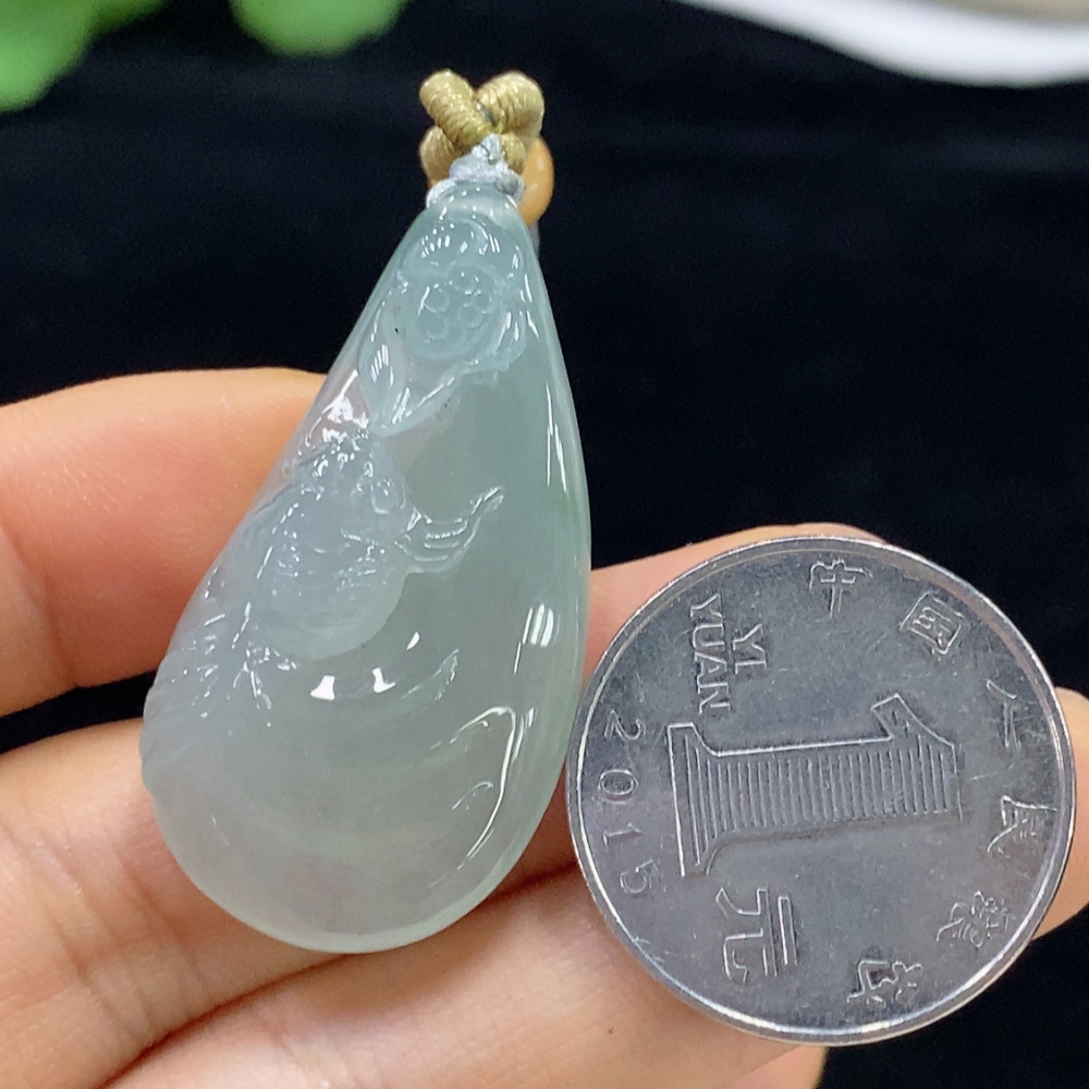 F33861613 Jadeite Auspicious Fish Pendant, Total Weight with Cord Approx. 13.1g