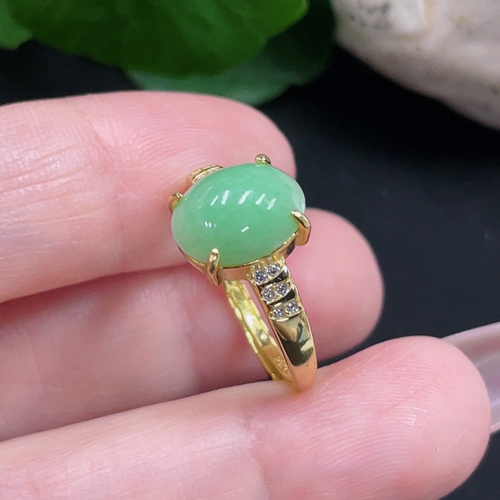 F35083696 Jadeite Inlaid Ring Total Weight Approx. 2.2g (Non-Gold Inlaid) (Adjustable)