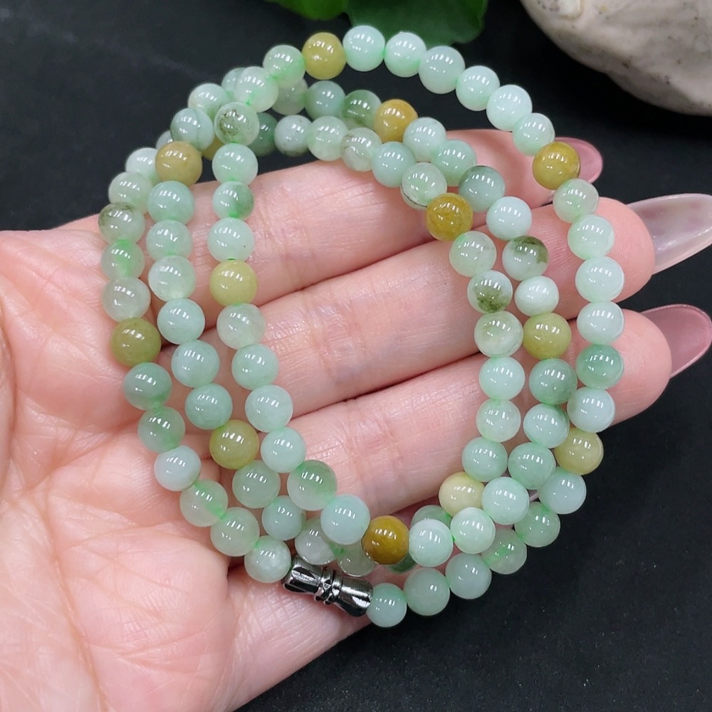 F34032901 Jadeite Beads Necklace Approx. 6mm Yellow Part Color Origin Undetermined Total Weight Approx. 31.66g