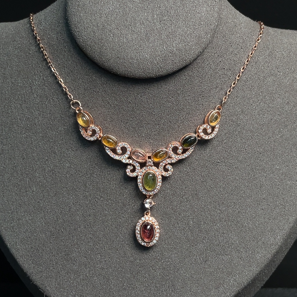 C34009057 Tourmaline Necklace + Earrings + Ring Adjustable Non-Gold Visible Organic Total Weight Approx. 14.17g Sell as a Lot