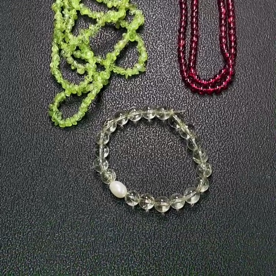 C34038574 Garnet Bead Strand + Peridot Bead Strand + Crystal Bracelet with Pearl
